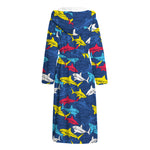 Doodle Shark Pattern Print Hooded Bathrobe