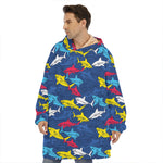 Doodle Shark Pattern Print Hoodie Blanket