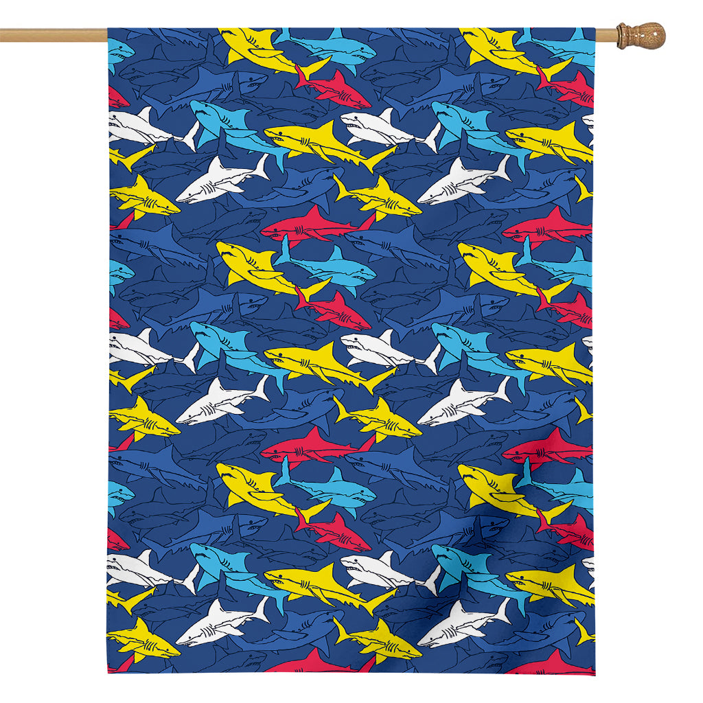 Doodle Shark Pattern Print House Flag