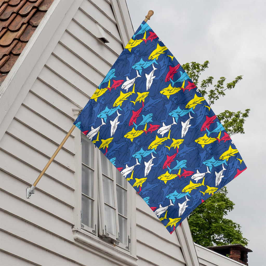 Doodle Shark Pattern Print House Flag