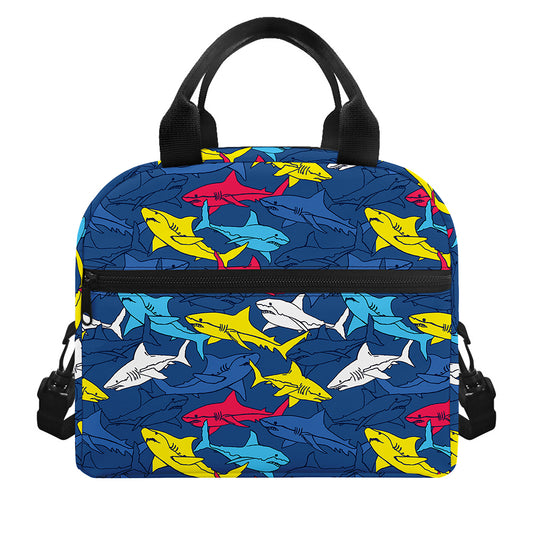 Doodle Shark Pattern Print Insulated Lunch Bag