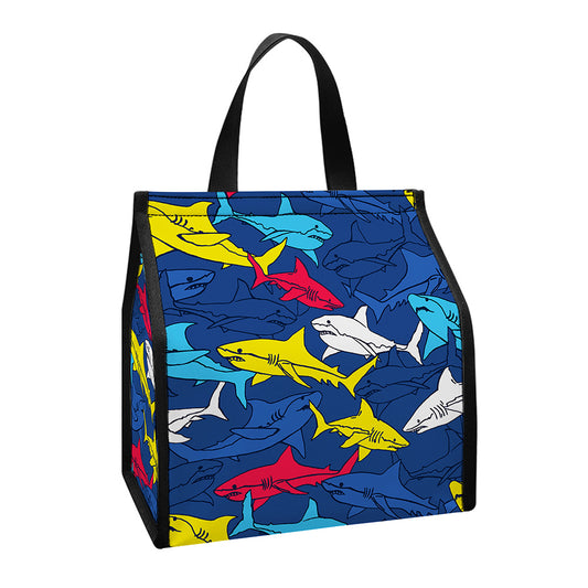 Doodle Shark Pattern Print Insulated Lunch Tote