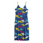 Doodle Shark Pattern Print Jersey Midi Cami Dress