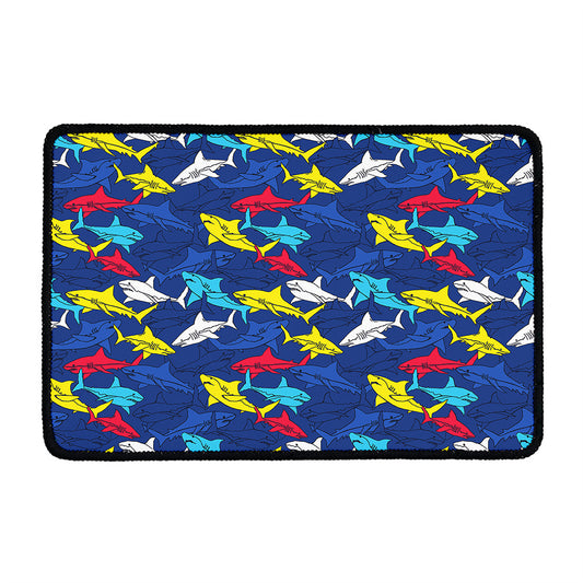 Doodle Shark Pattern Print Kitchen Mat