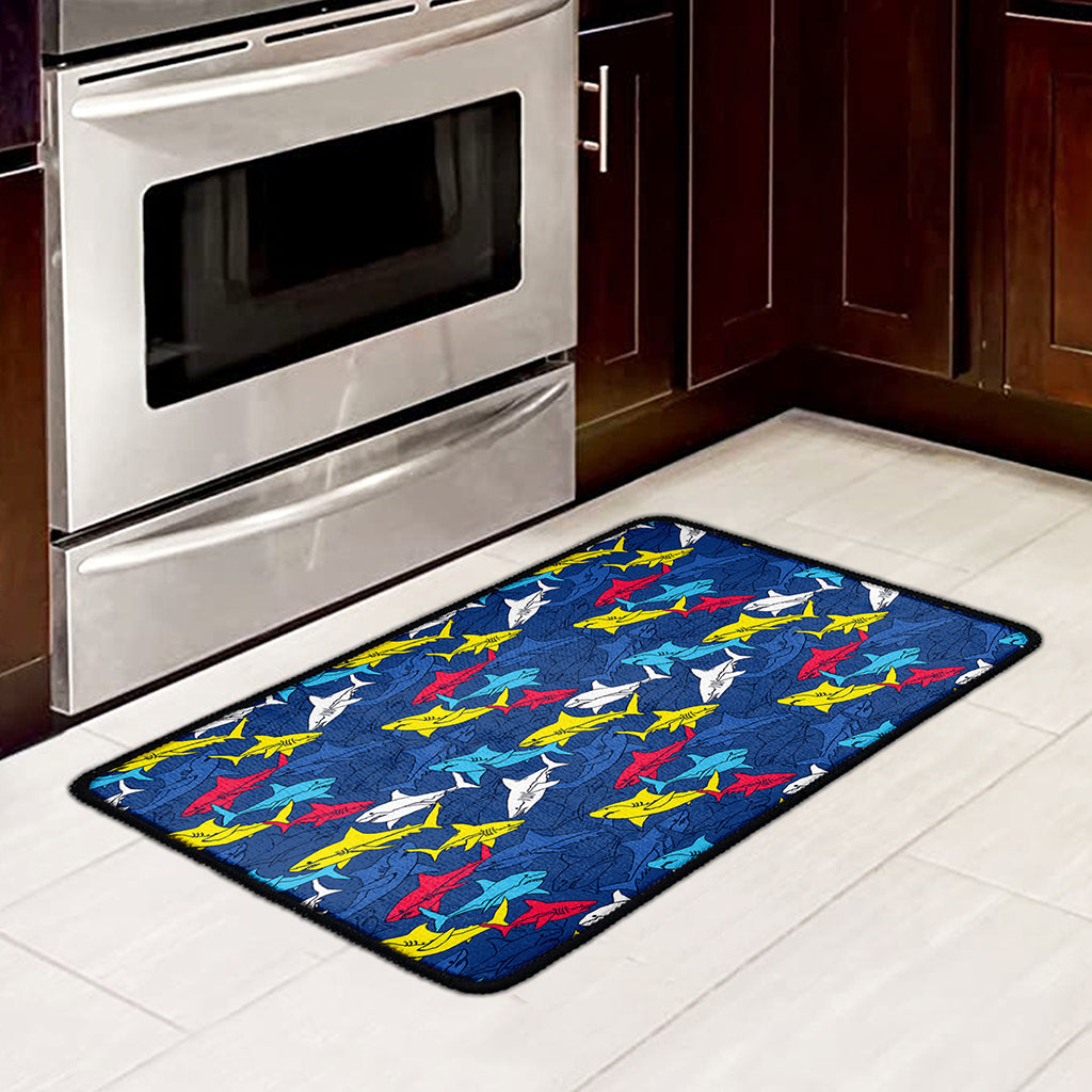 Doodle Shark Pattern Print Kitchen Mat