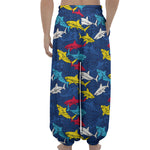 Doodle Shark Pattern Print Lantern Pants