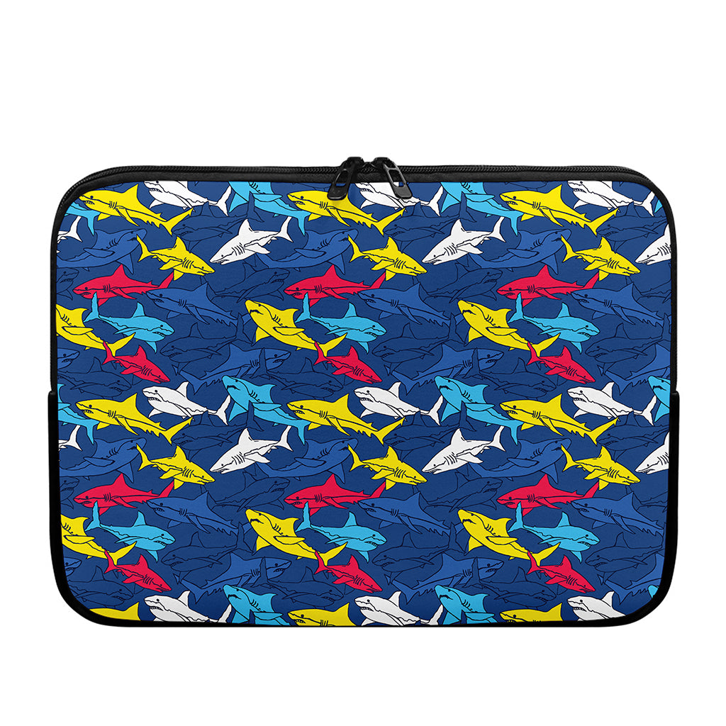 Doodle Shark Pattern Print Laptop Sleeve