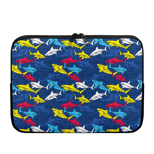 Doodle Shark Pattern Print Laptop Sleeve