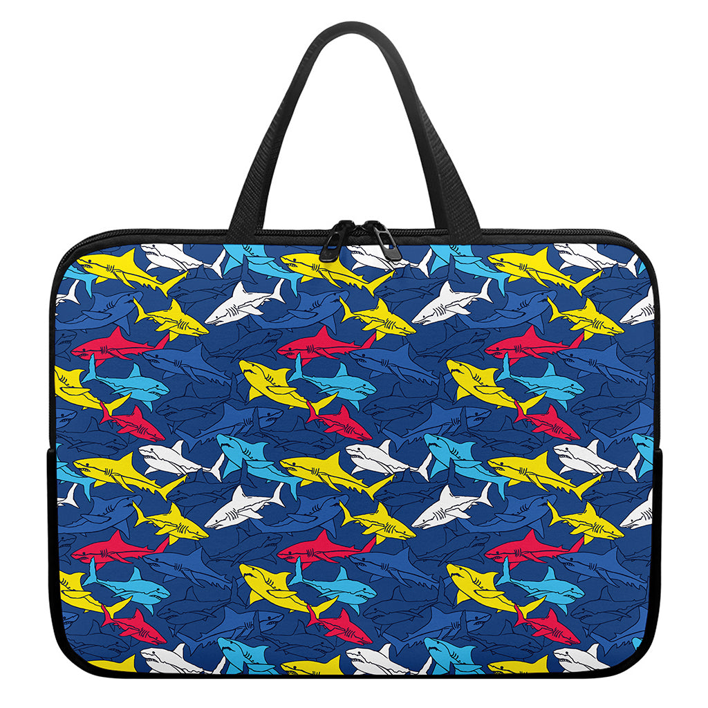 Doodle Shark Pattern Print Laptop Sleeve With Handle