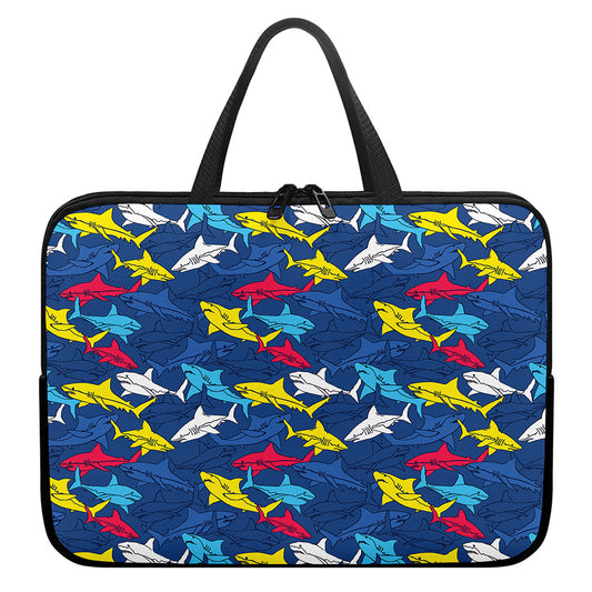 Doodle Shark Pattern Print Laptop Sleeve With Handle