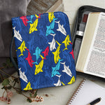 Doodle Shark Pattern Print Leather Bible Cover