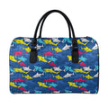 Doodle Shark Pattern Print Leather Duffel Bag