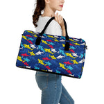 Doodle Shark Pattern Print Leather Duffle Bag