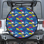 Doodle Shark Pattern Print Leather Spare Tire Cover