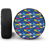 Doodle Shark Pattern Print Leather Spare Tire Cover
