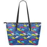 Doodle Shark Pattern Print Leather Tote Bag