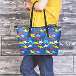 Doodle Shark Pattern Print Leather Tote Bag