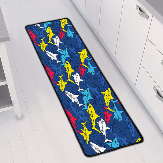 Doodle Shark Pattern Print Long Kitchen Mat