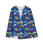 Doodle Shark Pattern Print Long Sleeve Short Coat