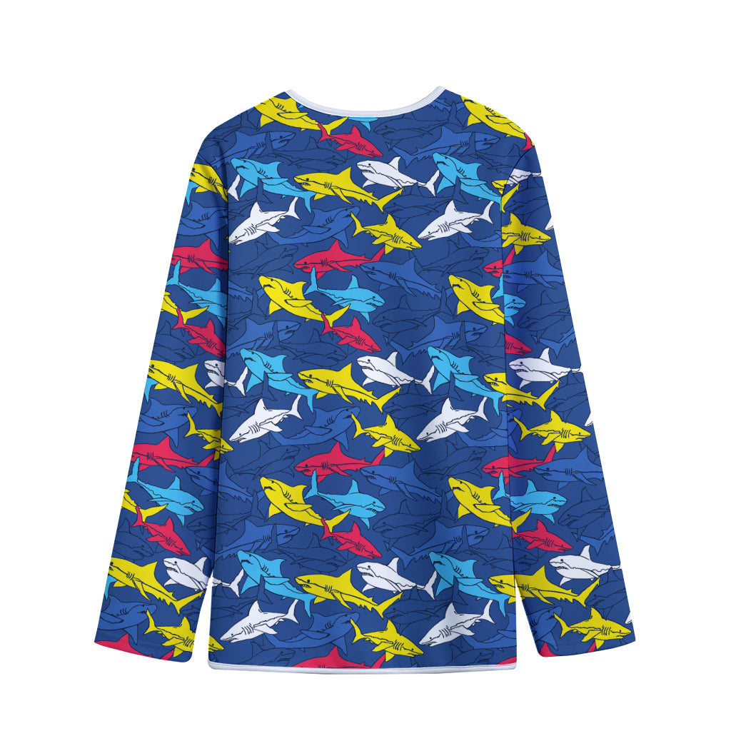 Doodle Shark Pattern Print Long Sleeve Short Coat
