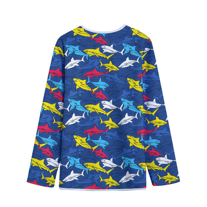 Doodle Shark Pattern Print Long Sleeve Short Coat