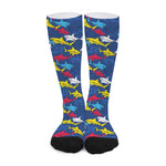Doodle Shark Pattern Print Long Socks