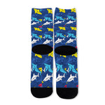 Doodle Shark Pattern Print Long Socks
