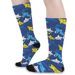 Doodle Shark Pattern Print Long Socks