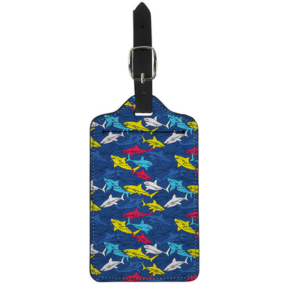 Doodle Shark Pattern Print Luggage Tag