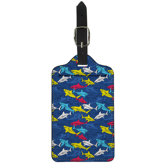 Doodle Shark Pattern Print Luggage Tag