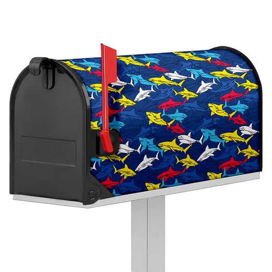 Doodle Shark Pattern Print Mailbox Cover