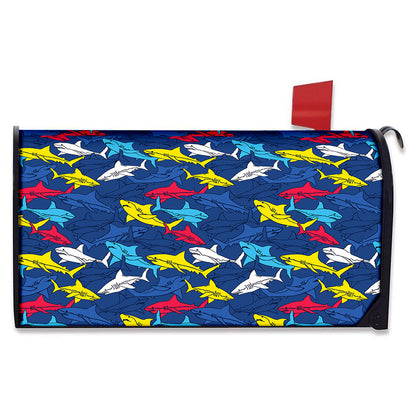 Doodle Shark Pattern Print Mailbox Cover