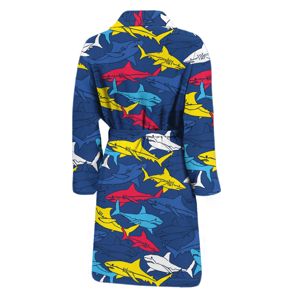 Doodle Shark Pattern Print Men's Bathrobe