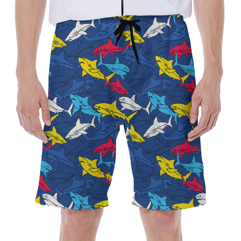 Doodle Shark Pattern Print Men's Beach Shorts