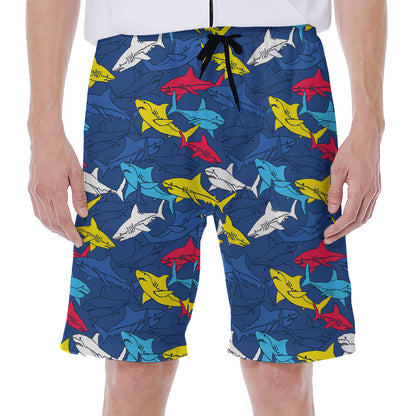 Doodle Shark Pattern Print Men's Beach Shorts