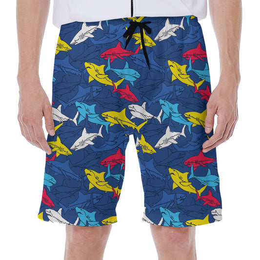 Doodle Shark Pattern Print Men's Beach Shorts