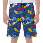 Doodle Shark Pattern Print Men's Beach Shorts