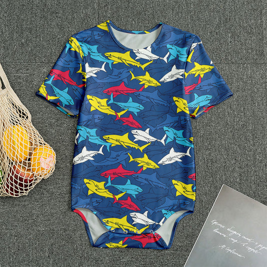 Doodle Shark Pattern Print Men's Bodysuit