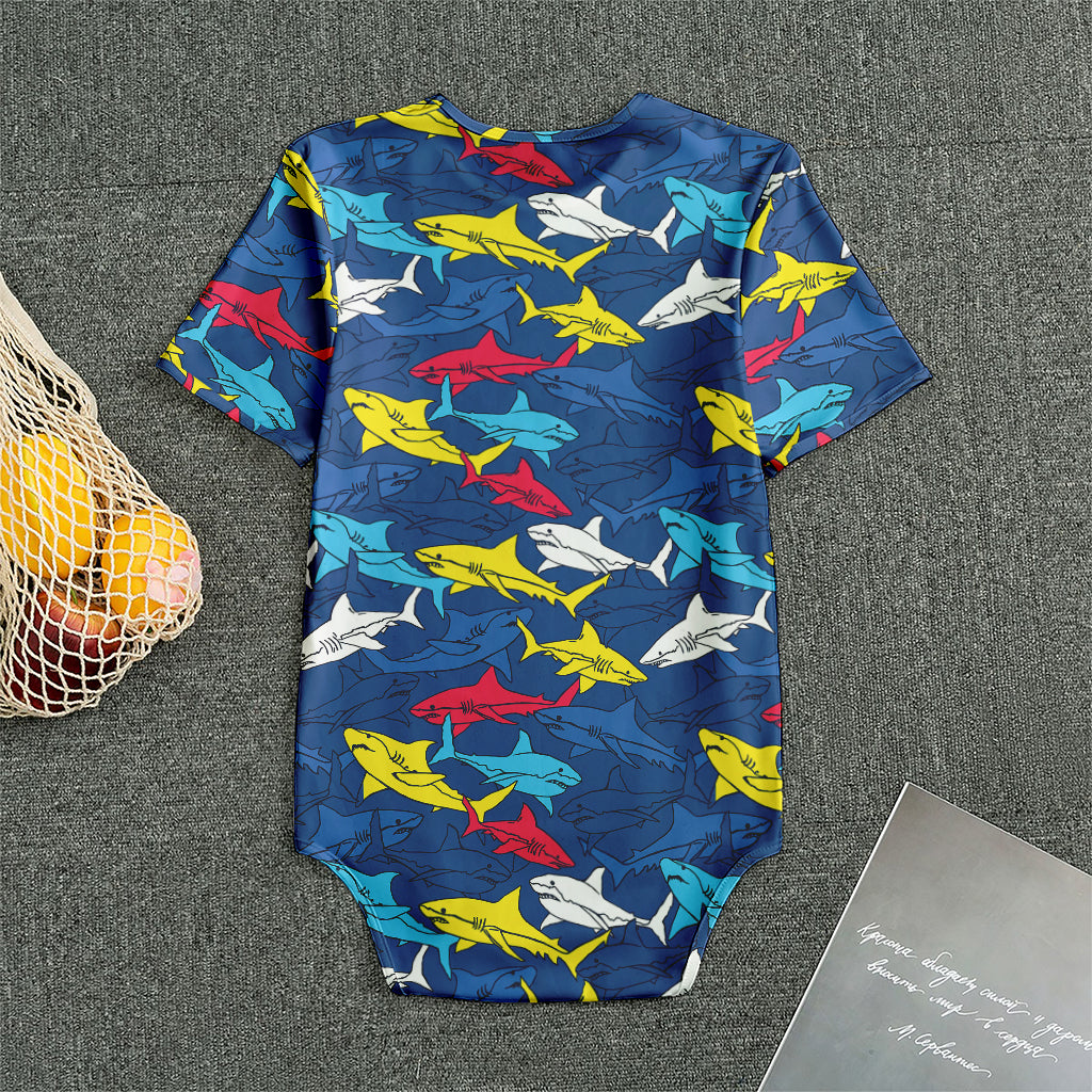 Doodle Shark Pattern Print Men's Bodysuit