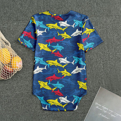 Doodle Shark Pattern Print Men's Bodysuit