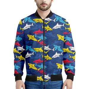 Doodle Shark Pattern Print Men's Bomber Jacket