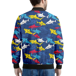 Doodle Shark Pattern Print Men's Bomber Jacket