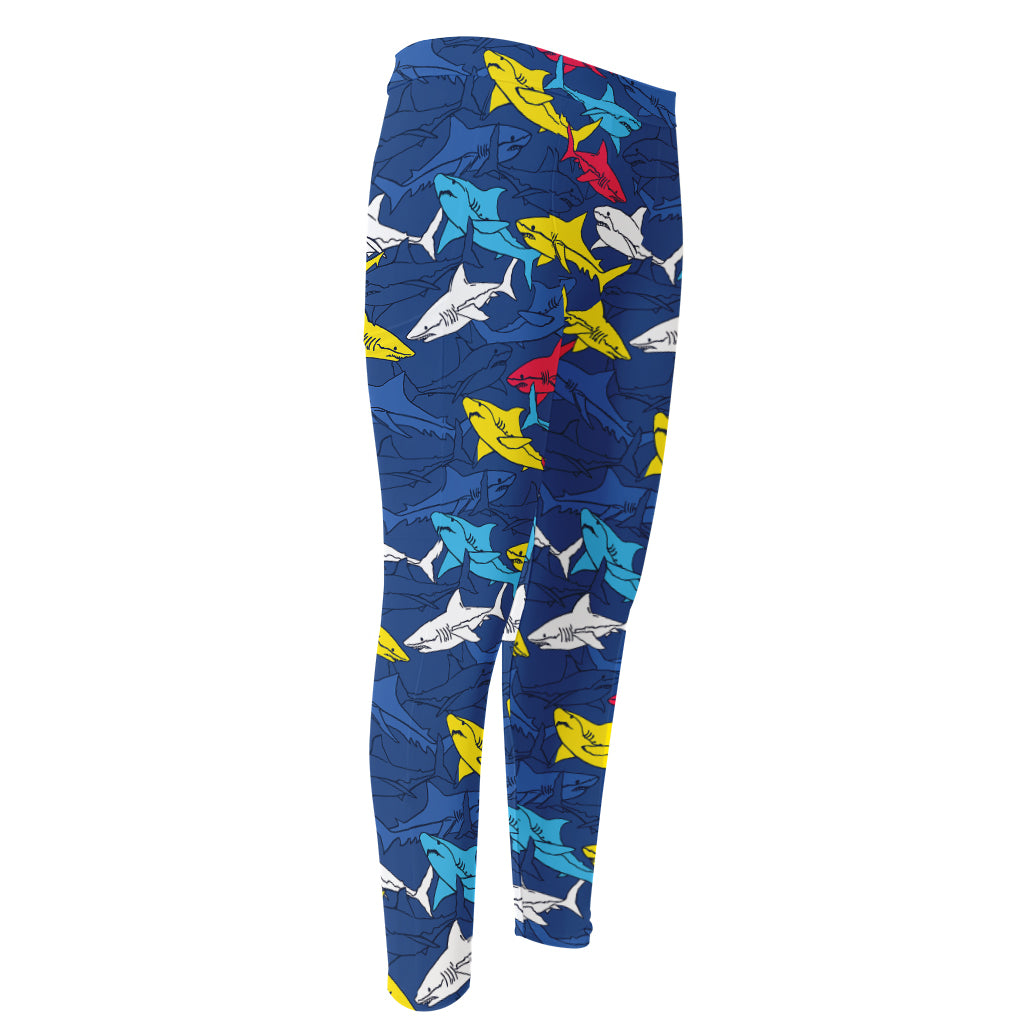 Doodle Shark Pattern Print Men's Compression Pants