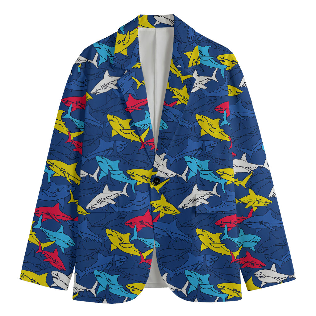 Doodle Shark Pattern Print Men's Cotton Blazer