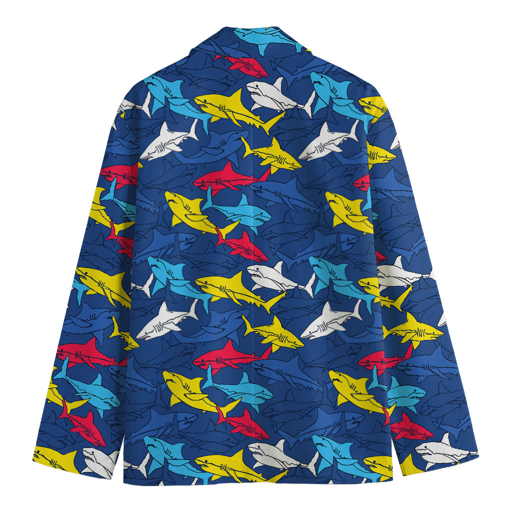 Doodle Shark Pattern Print Men's Cotton Blazer