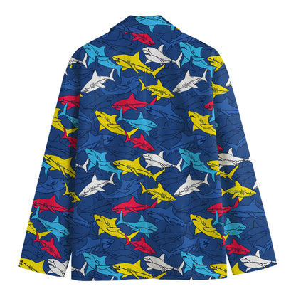 Doodle Shark Pattern Print Men's Cotton Blazer