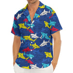 Doodle Shark Pattern Print Men's Deep V-Neck Shirt