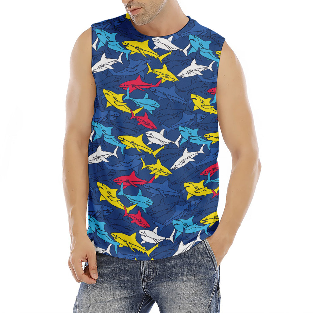 Doodle Shark Pattern Print Men's Fitness Tank Top
