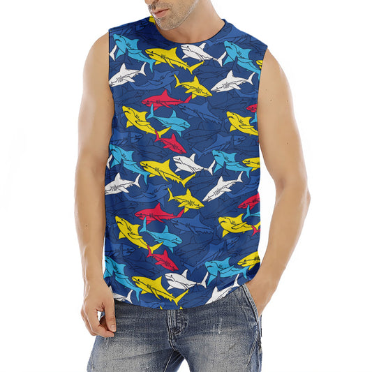 Doodle Shark Pattern Print Men's Fitness Tank Top