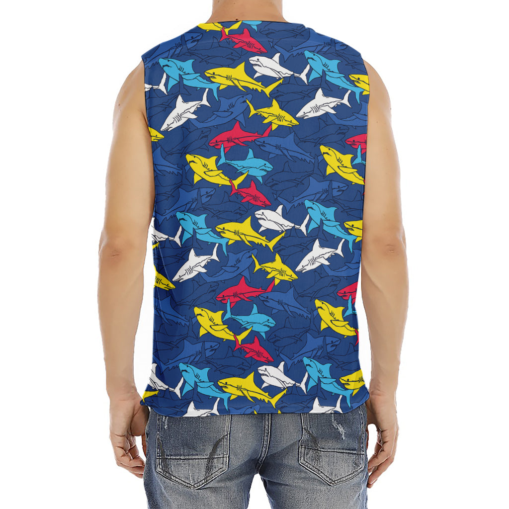 Doodle Shark Pattern Print Men's Fitness Tank Top